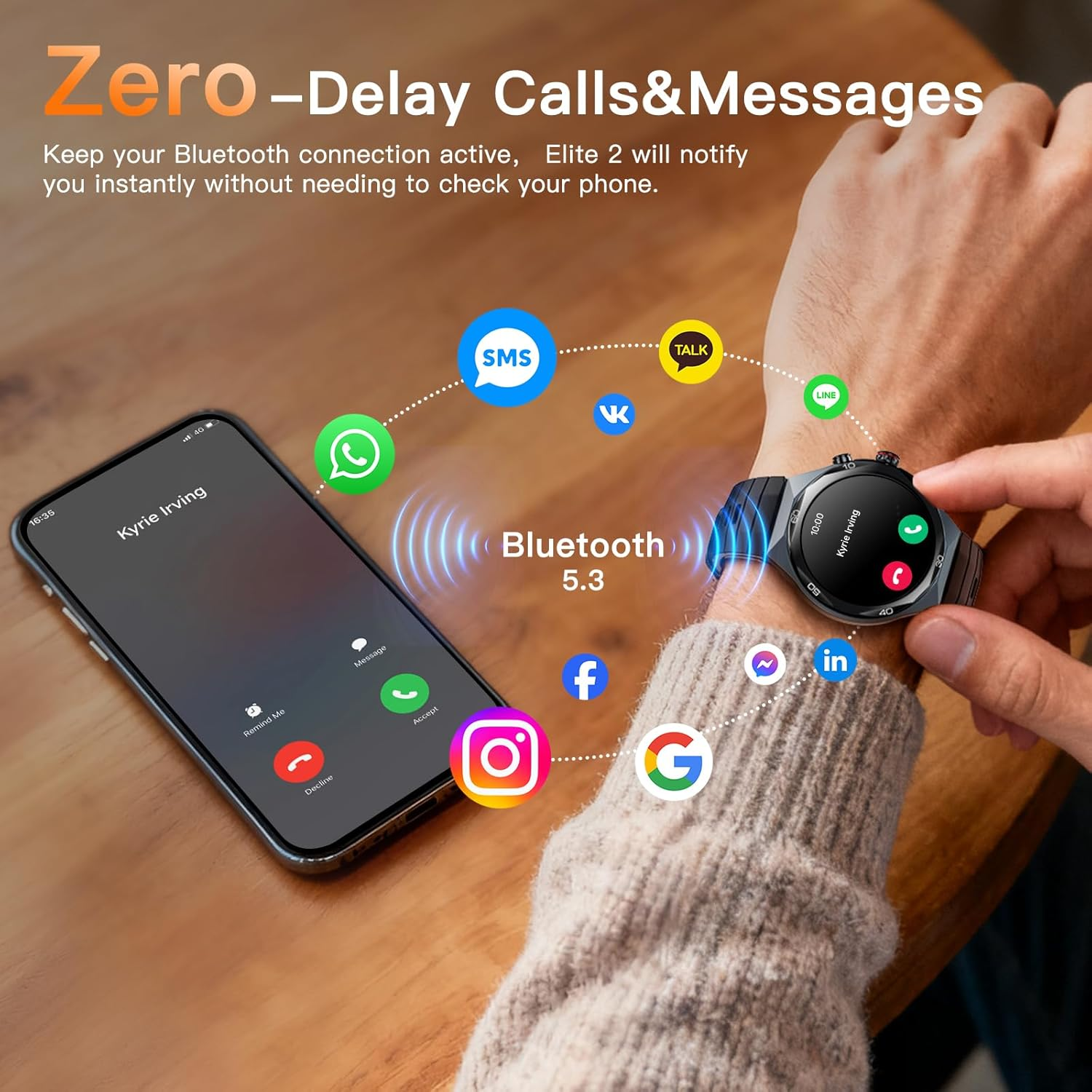 Kieslect AI Smart Watch 1.46" AOD Display GPS Watch Bluetooth Calls Zero-Delay Smart Watches for Men Video Watch Face 14-Day Battery 5ATM Waterproof, 180+ Sports Modes （Elite2）