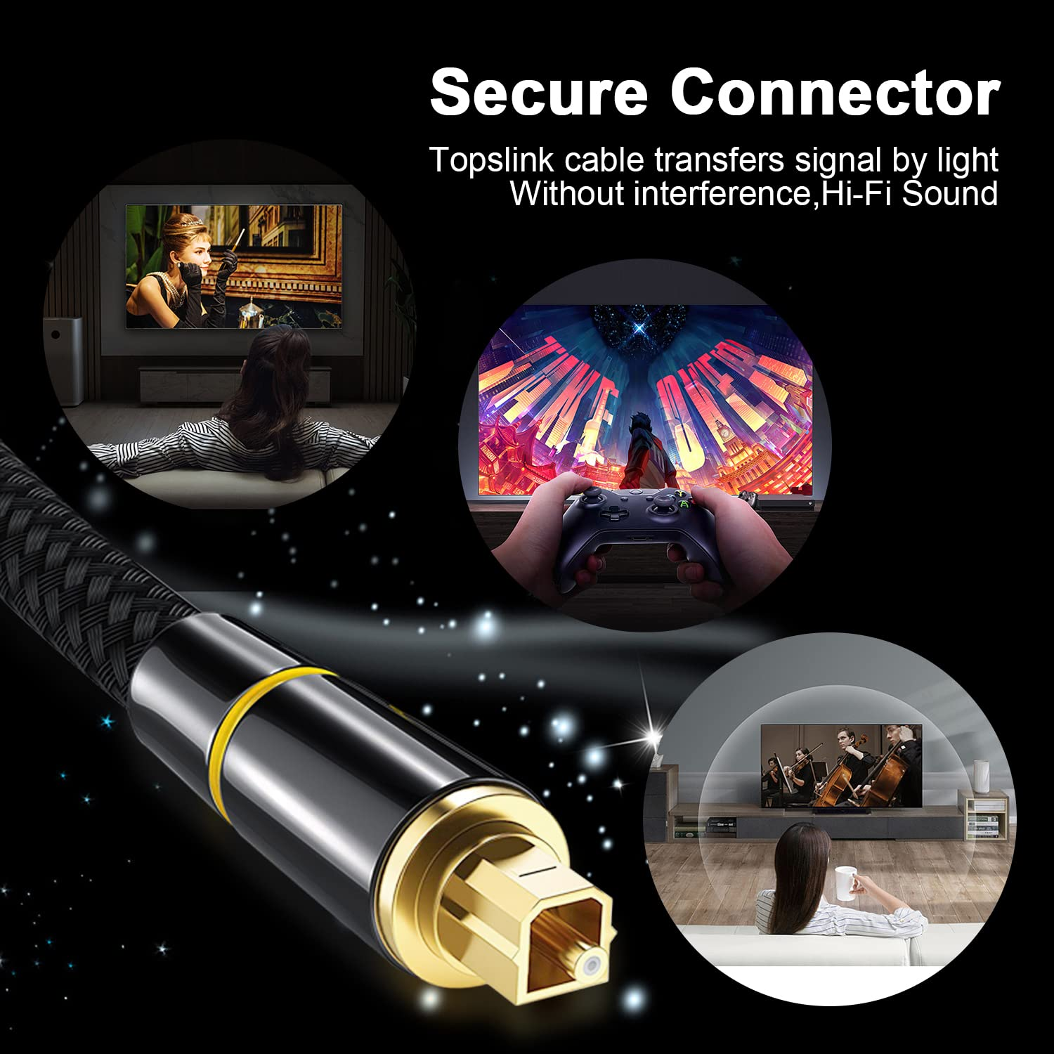 XMUXI Digital Optical Audio Toslink Cable MD DVD Nylon Braided Fiber SPDIF Cable Lead Cord for Home Theater, Sound Bar, TV, PS4, Xbox, Playstation, Playstation,Computers, Game Console (1 Meters) image number 1