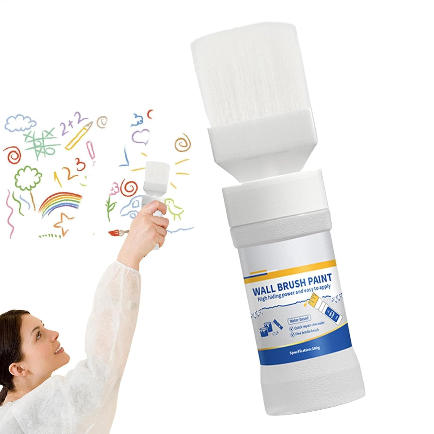 Wall Paint, 180G Wall Repair Paste for Home, Painting Kit, White Ceiling, Touchup with Brush, 1.89 Inches Stain Removal Paint for Walls, Improvement image number 2