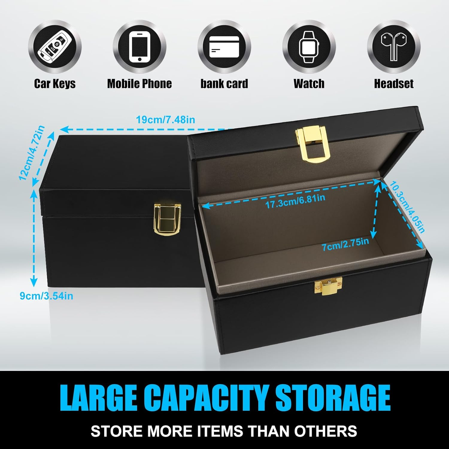 Diyife Classic Large Car Key Signal Blocker Box, plus 2 Pack Faraday Pouch & Blocker Cards, Anti-Theft Key Fob Protector, RFID Signal Blocking Box, 8-12 Car Keys Capacity, Black, Leather image number 1