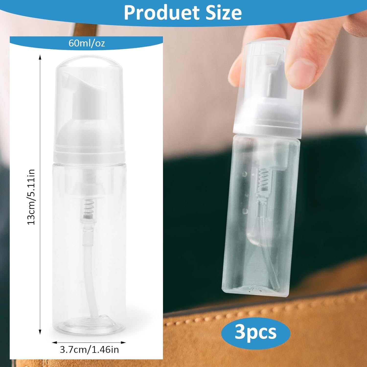 Mini Travel Foaming Pump Bottles, 3Pcs Foam Soap Dispenser Mini Empty Foaming Soap Dispenser,Empty Refillable Clear Plastic Foam Pump Bottle,Plastic Mini Foam Pump Bottle Lash Shampoo Foam Bottle image number 5