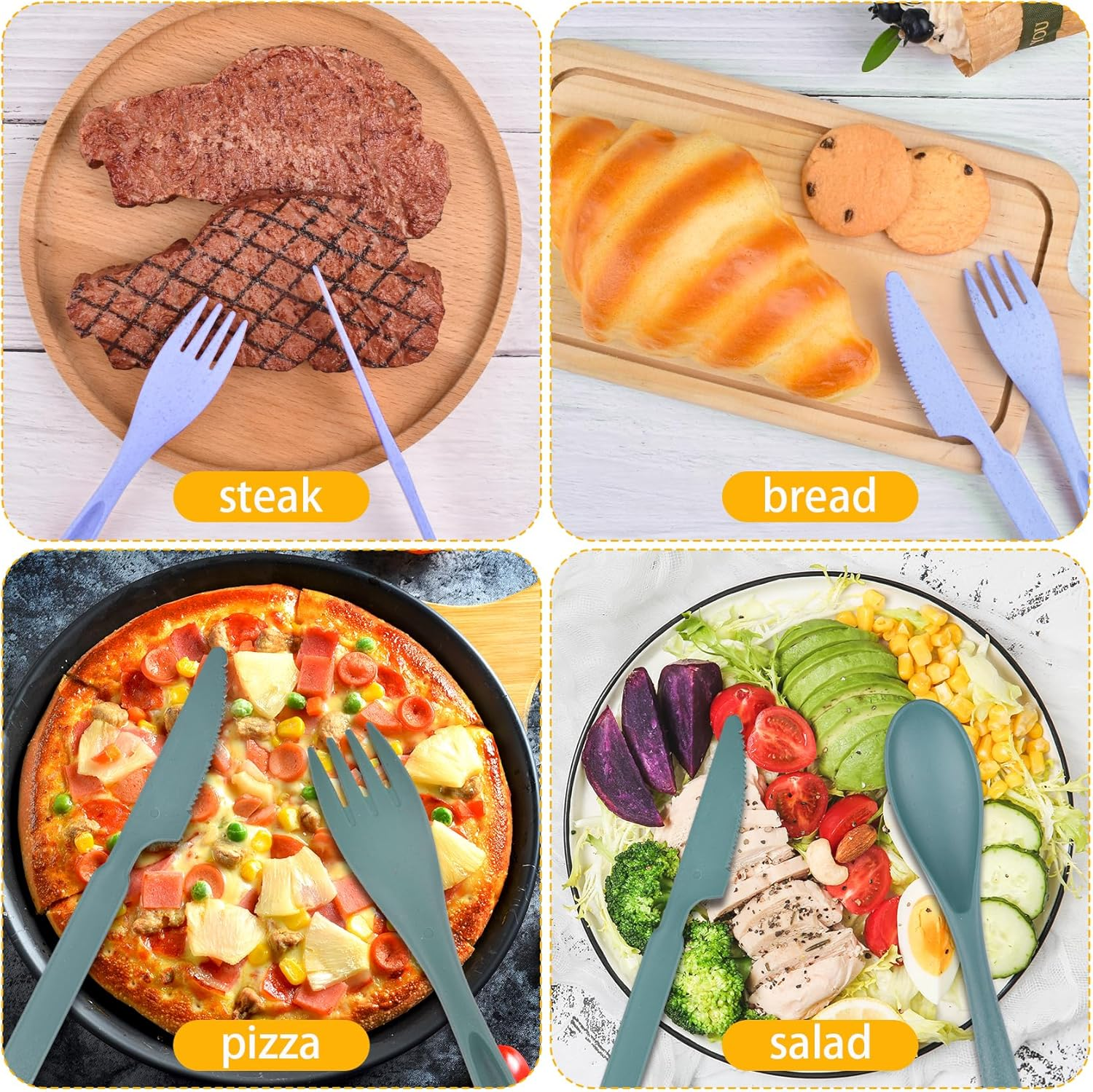 Travel Utensils with Case, Reusable Plastic Cutlery, Travel Cutlery Set, Flatware Set for Travel Work School Picnic Camping or Daily Use (Blue, Green) - 4 Colors image number 7