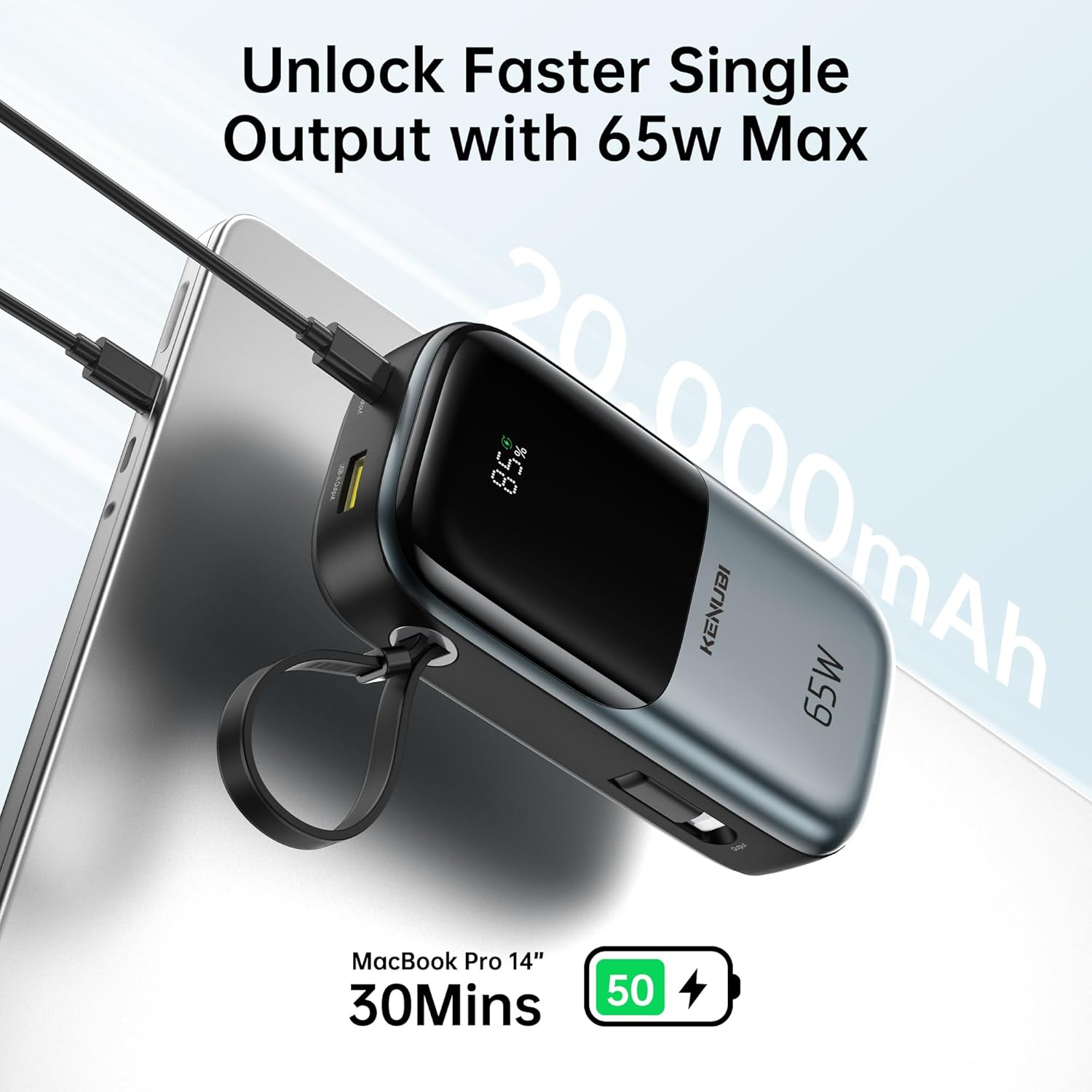 2025 Latest Portable Charger with Built in Cables, 20000Mah 65W Compact USB C Laptop Power Bank Fast Charging Travel Essentials Battery Pack for Macbook Dell Ipad Steam Deck Iphone 17 16 Samsung S24 image number 5