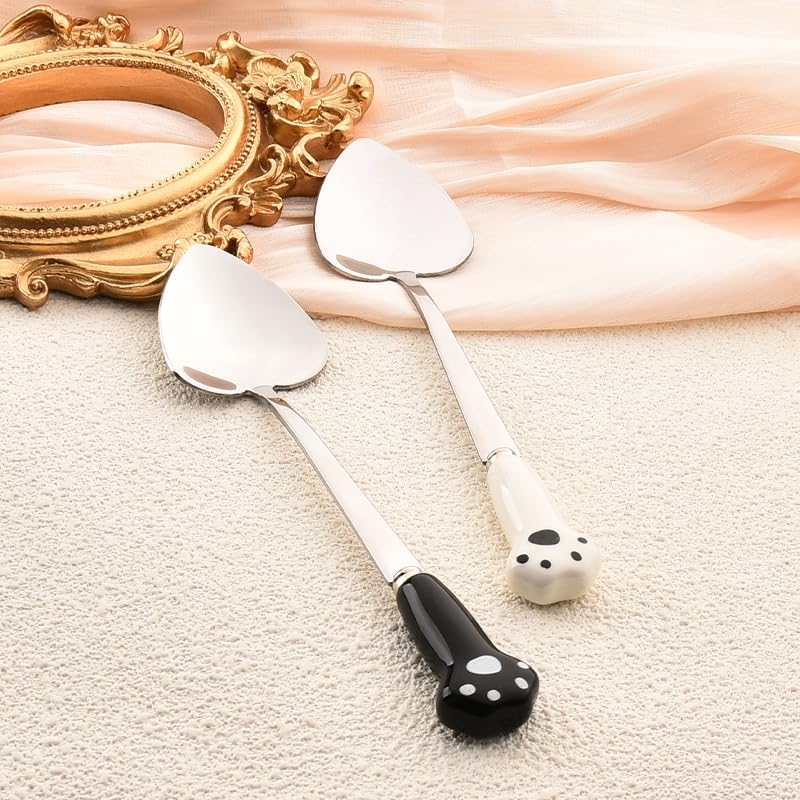 Dog Cat Paw Spoons for Wet Food Pet Food Can Spoon Dog Cat Food Spoon Set Pet Feeding Spoon Cute Spoons for Dogs Cats Heart Shaped Spoon 2Pcs Dog Food Cat Wet Food Spoons Black and White image number 4