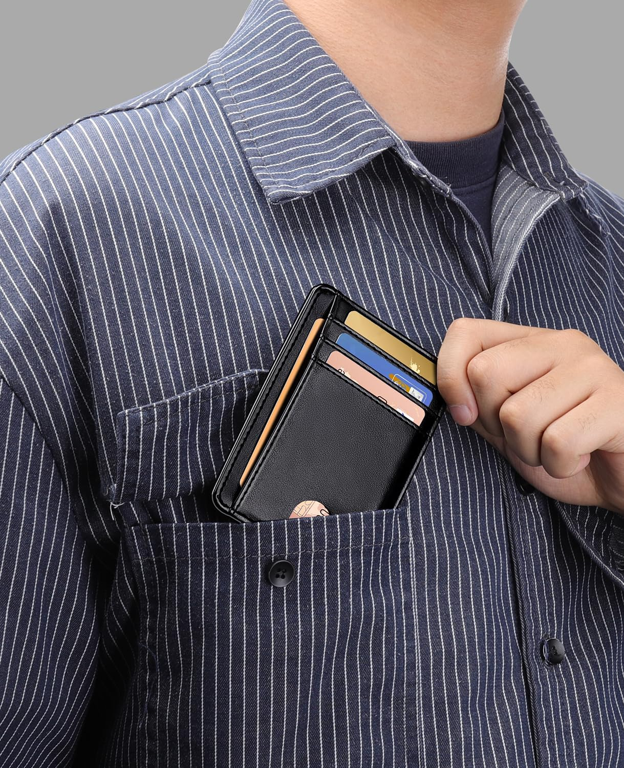 Teskyer Slim Wallet for Men, Minimalist Front Pocket RFID Blocking Leather Wallet Credit Card Holder for Men & Women image number 6