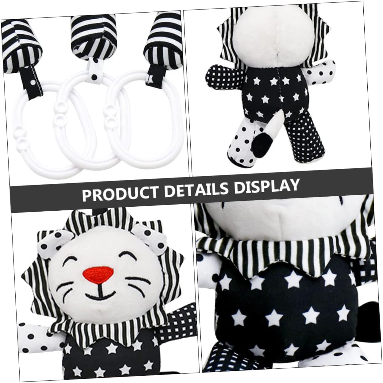 Milisten Black and White Crib Pendant Rattle for Newborns Early Education Plaything with Wind Chime Sound Visual and Hearing Development Cartoon Animal Design for Cot image number 6