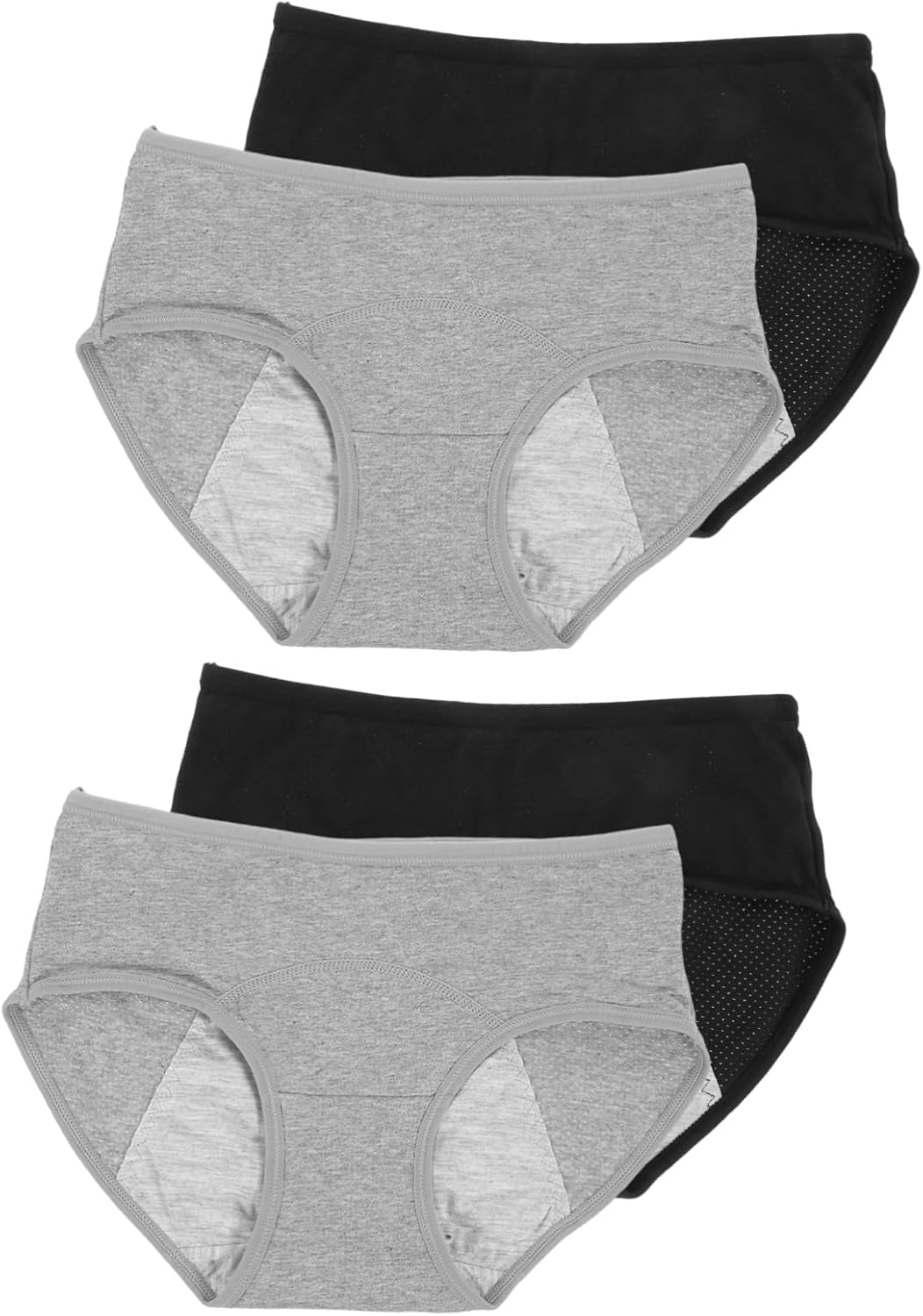 Leak Cotton Midwaist Panties for Women Comfortable Menstrual Protective Briefs Breathable Heavy Flow Underwear Suitable for Sensitive Skin Grey