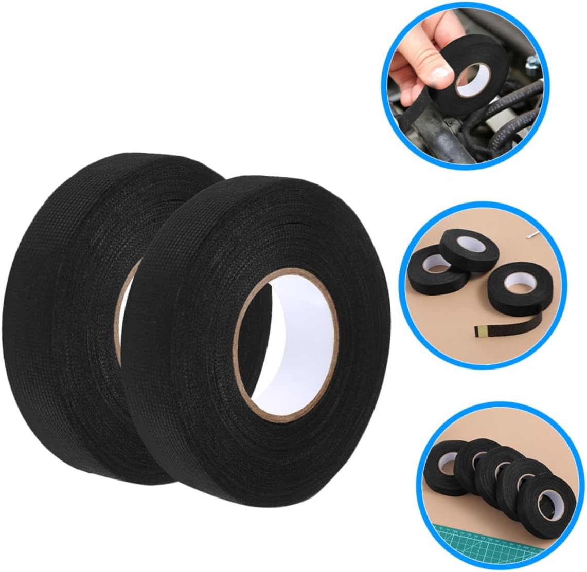 High Temperature Resistant Cloth Tape for Automotive Wiring Harnesses 2 Rolls 15Mm X 15M Noise Damping and Insulation Black Fabric Adhesive Tape image number 3