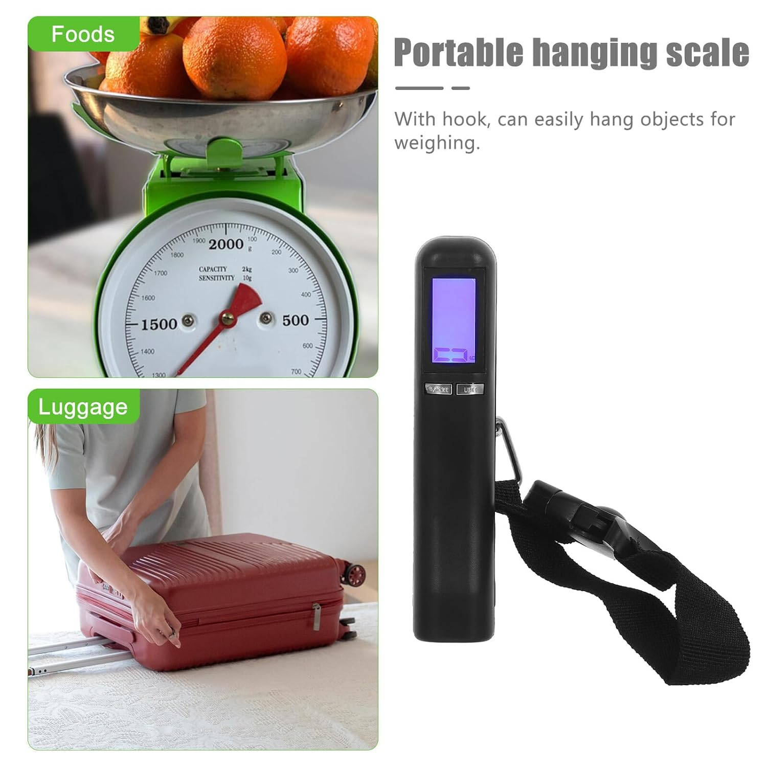WESIEVYA Portable Digital Luggage Scale with Backlit LCD Hanging Display for Travel Auto Shut-Off Lightweight Baggage Weight Checker for Suitcases and Bags image number 6