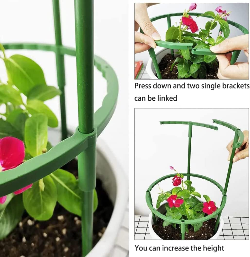 Dolemay 12 Pieces Plant Support Stakes,Half round Plant Support Ring Plastic Plant Cage,Garden Plant Border Support,Green Plant Cage Holder,Flower Pot Climbing Trellis for Vegetables Potted Plant image number 5