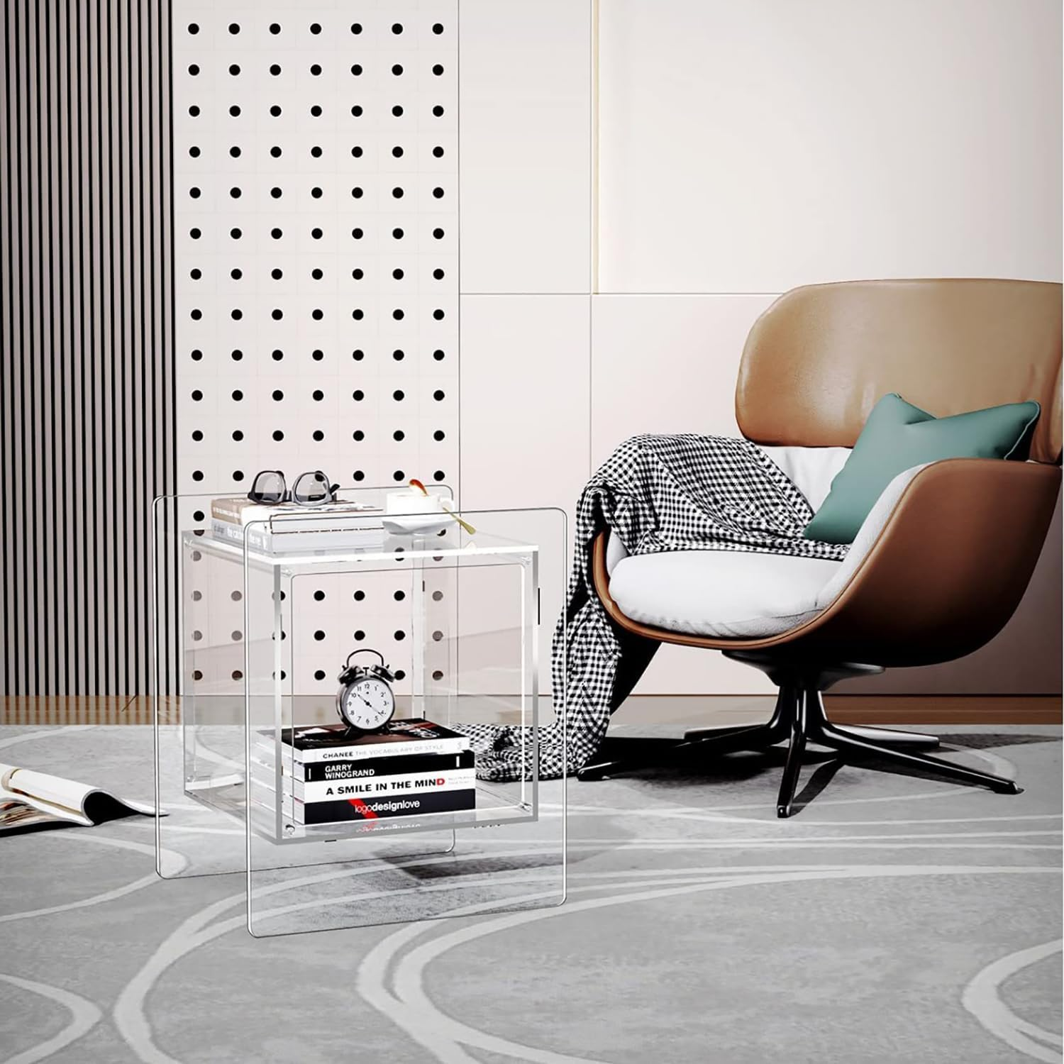 HOOMFIT Acrylic Nightstand with Open Storage Shelf, Creative Modern Side Table, Lightweight Side Table for Home Decor and Living Room (White) image number 2