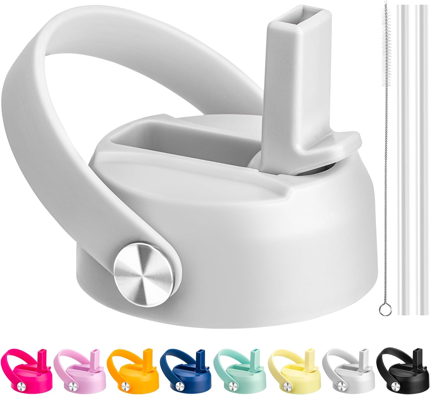 Straw Lid for Hydroflask, Replacement Lids with Straw for Hydroflask 12 16 18 20 32 40 64Oz Wide Mouth Water Bottles, Straw Cap with Flexible Handle for Hydro Flask(White) - Purple image number 5