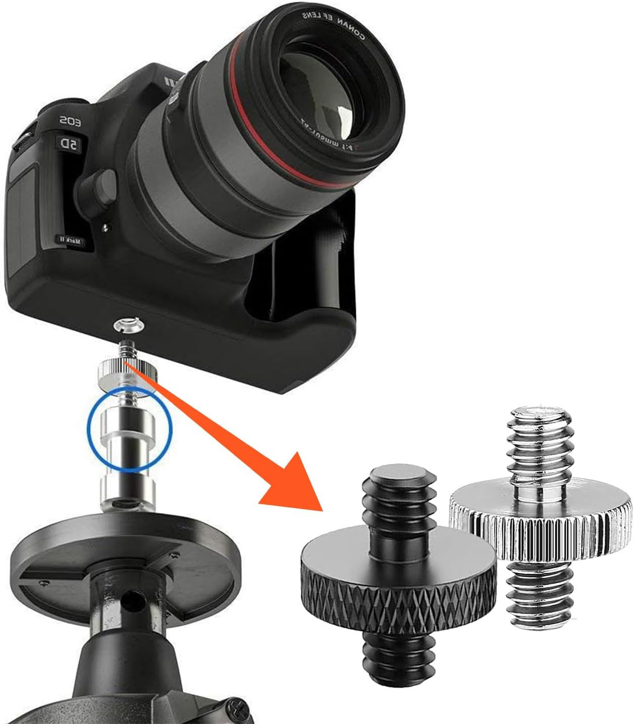 Lyfengdeam 6 Pcs 1/4 Male Threaded Tripod Adapter Double Head Stud Standard Mounting Thread Converter for Camera Tripod Mic Stand Mic Mount Light Stand DSLR Camera Shoulder Mount (Black) image number 5