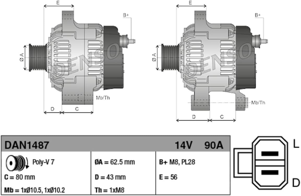 DENSO Alternator | DAN1487 | OE Number: 8-98290323-0 image number 2