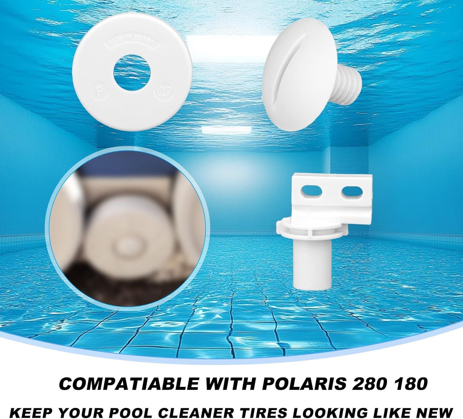 Lasuroa 6Pcs Pool Cleaner Rebuild Kit, Pool Cleaner Replacement Parts Compatible with Polaris 280 & 180 Smooth Rotation Including 2Pcs Rear Wheel Axle C65 2 Wheel Screw C55 and Washer C64 (White) image number 1