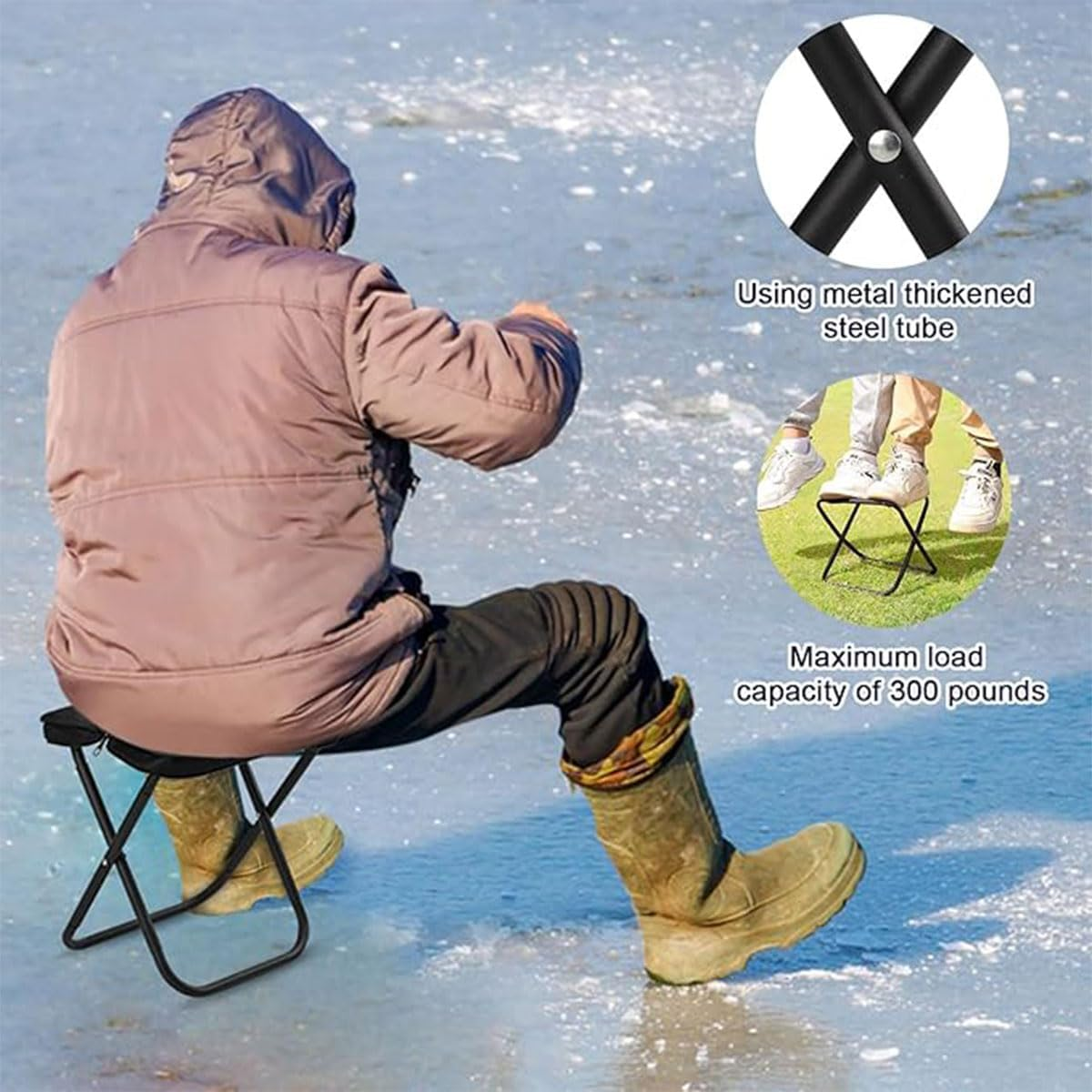 AIMALL Portable Folding Camping Stool with Carrying Bag, Lightweight Compact Small Chair, Oxford Fabric Seat, Metal Frame, Ideal for Outdoor Hiking, Fishing, Picnics (11X11In) image number 4