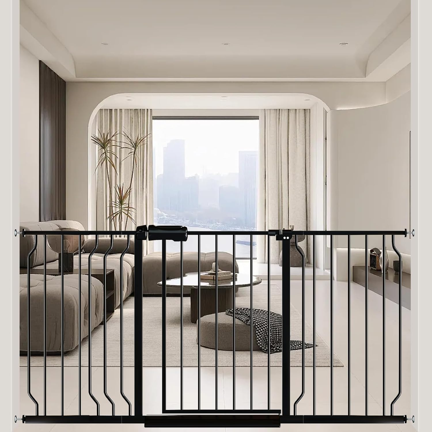 DEARBB Wide Baby Gate 110 to 134Cm Wide,78Cm Tall Walk Thru Pressure Mount Dog Gate with Small Pet Door,Double Lock Auto Close, for Stairs and House Doorway Kitchen