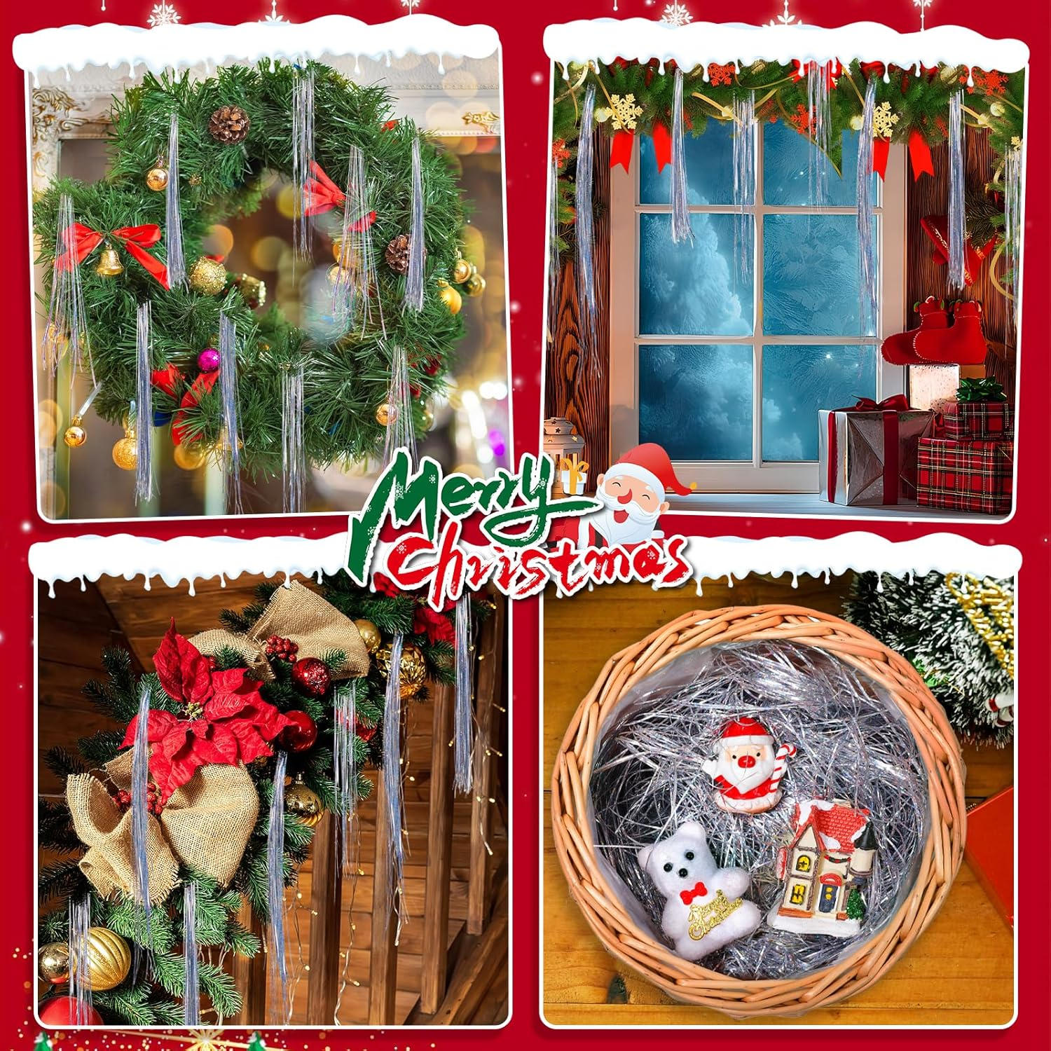 Icicles Tinsel - 5000 Strands 19" Icicle Tinsel Strands for Christmas Tree- Shiny Foil Fringes Tinsel Christmas Tree Decorations for Xmas Tree Holiday Decor Birthday Wedding Party Supplies, Iridescent - Silver image number 7