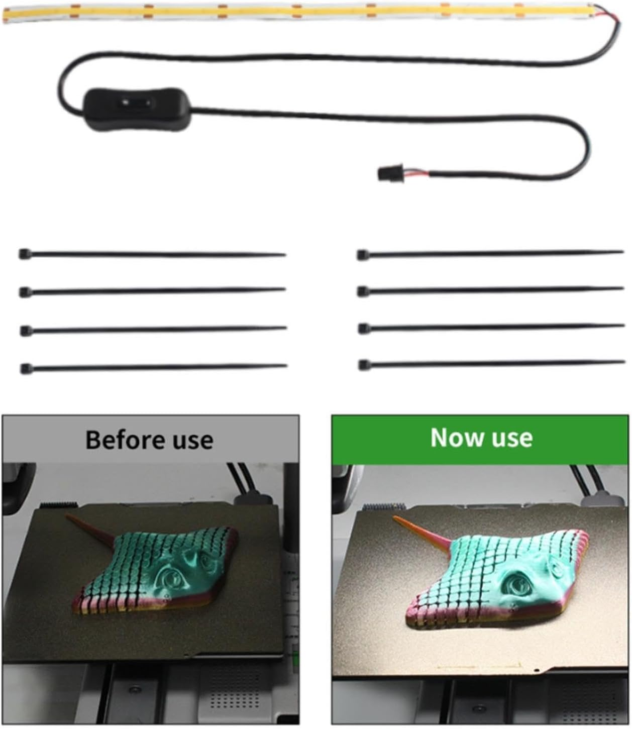 3D Printer 24V Light Led Strip with Cable Ties Replaces,Easy to Install Spare Light Led Strip Kit, 3D Printer Part Lamp Strip, 36Cm for A1 image number 3