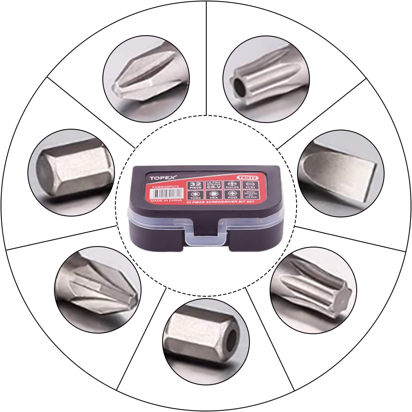 TOPEX 32-Piece CR-V Security Screwdriver Bit Set with Belt Clip Magnetic Driver image number 6