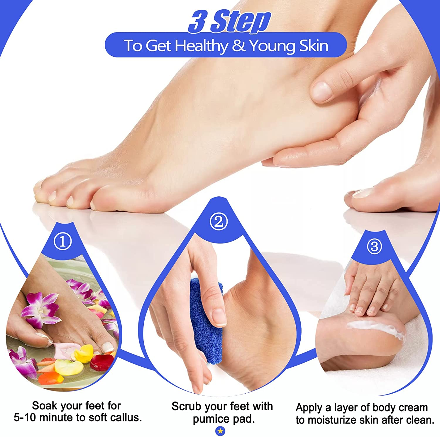 Disposable Foot Scrubber Sponge Pads Pedicure Pumice Stone for Feet Callus Remover Coarse Blue 40Pcs image number 2