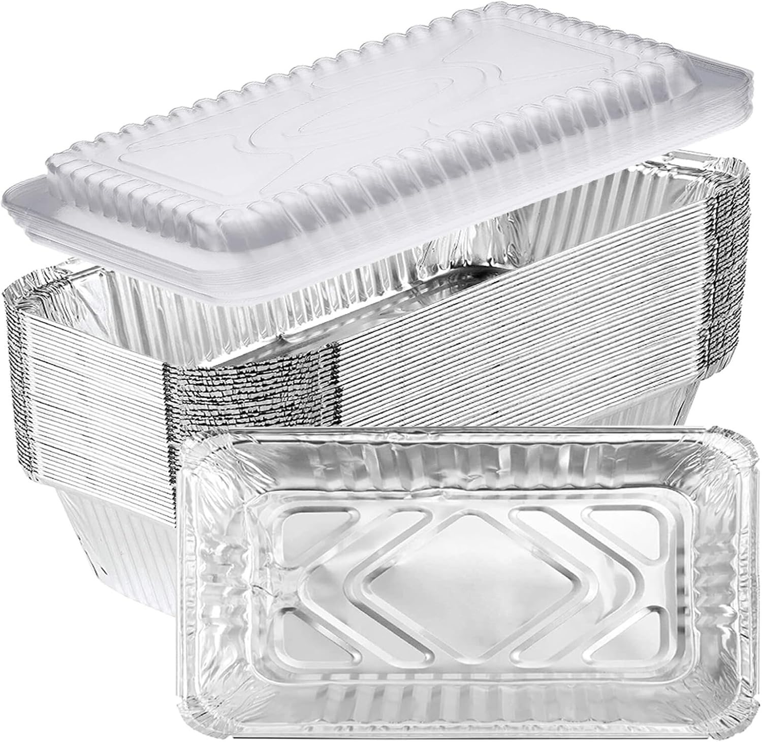 Olymajy Foil Food Containers with Lids, 25PCS 670Ml Foil Trays, Large Aluminium Foil Trays with Transparent Lid, Aluminium Foil Food Containers for Baking, Roasting, Cooking image number 4