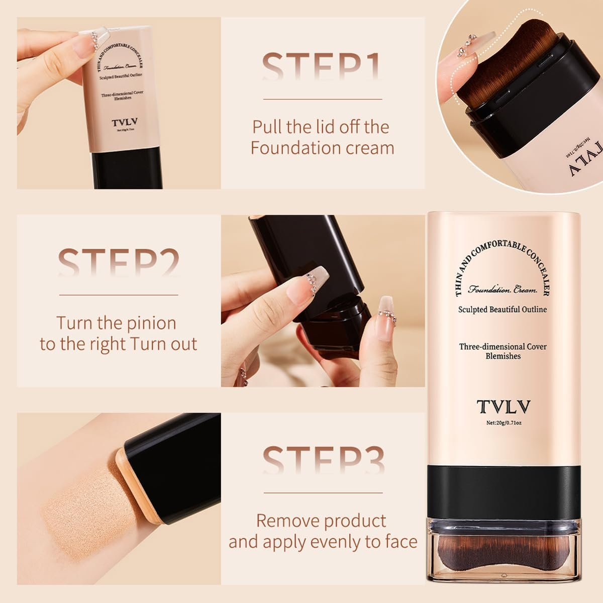 Face Foundation Stick Long-Wear Hydrating Lightweight Contour Brighten Solid Tinted Foundation Stick with Brush Multi-Use Blemish Contouring Face Concealer Beauty Makeup for All Skin Types (03#Beige) image number 1