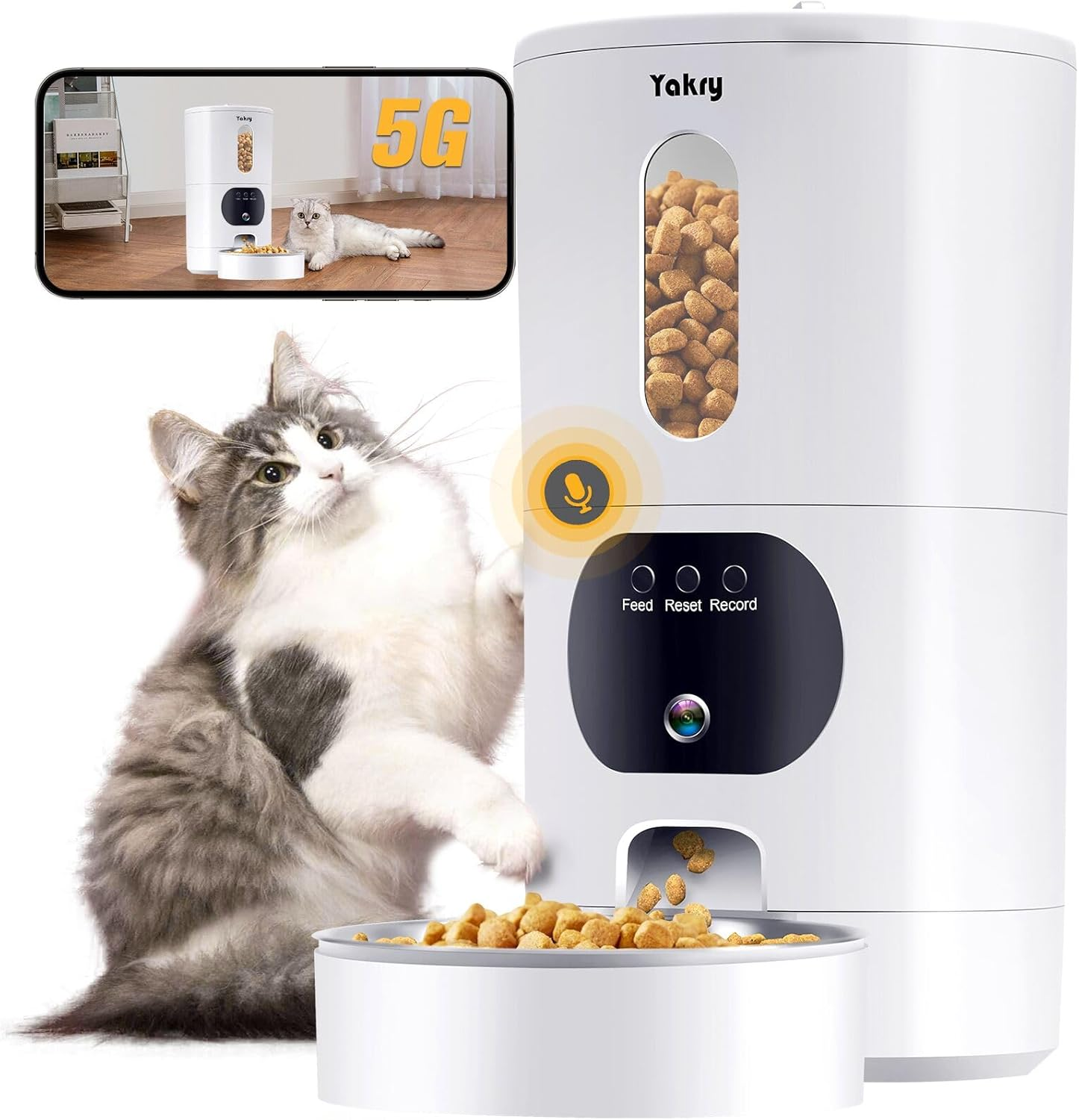 Automatic Cat Feeder with Camera Wifi, Timed Automatic Dog Feeder with Pet Camera: 2-Way Audio, Auto Cat Food Dispenser - HD 1080P Video Recording, Night Vision, Pet Food Dispenser with App Control