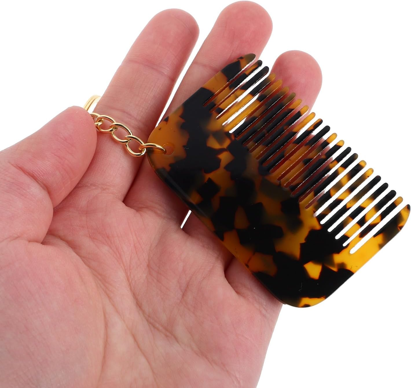 TOVINANNA 2 Pcs Mini Leopard Print Wide Tooth Comb Keychain Portable Acetate Hair Styling Tool for Women Travel Purse Comb Compact Pocket Accessory