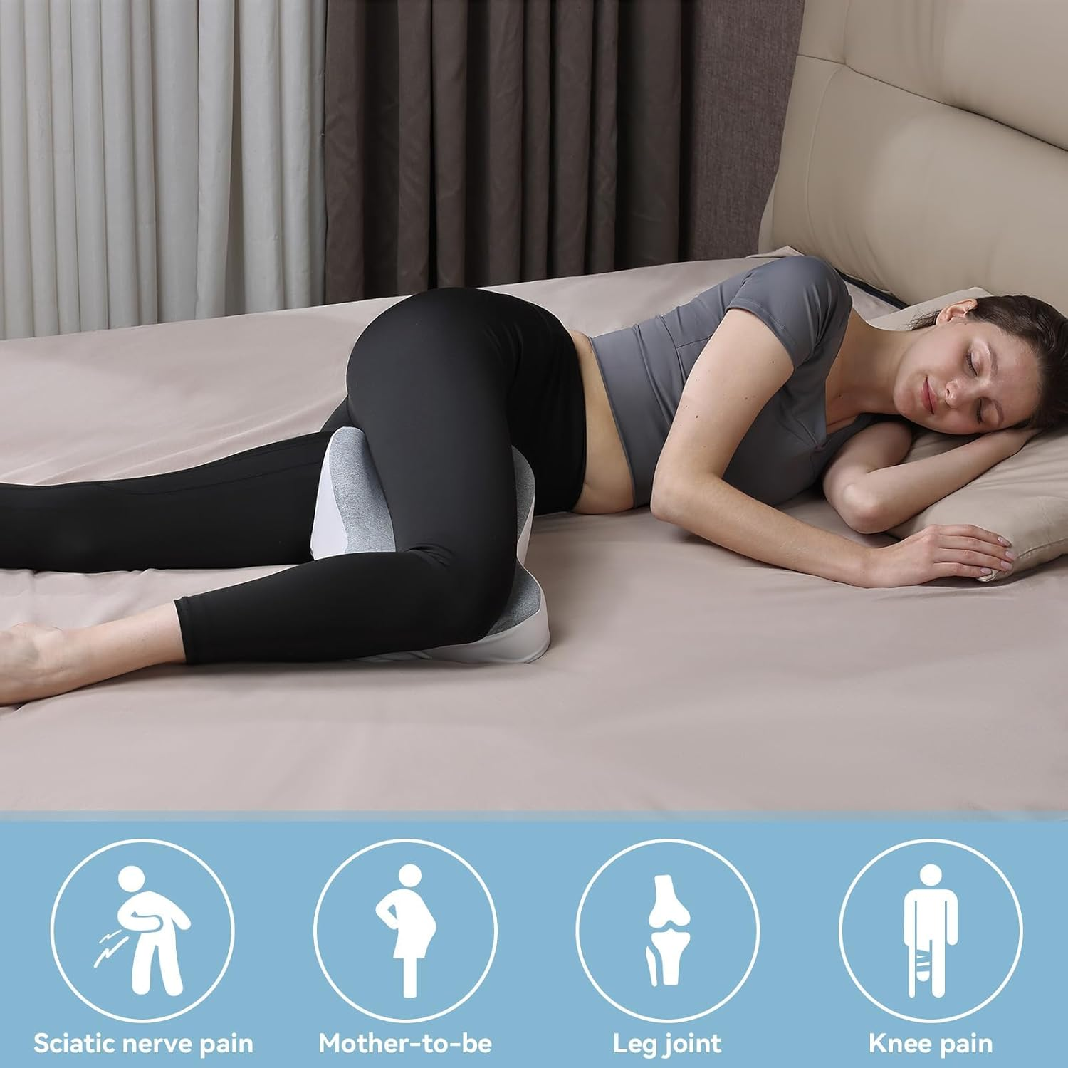 Knee & Leg Pillow for Side Sleepers - Cooling Longer Memory Foam Leg Pillow for Side Sleeping, Support between Legs, Soothing and Relief for Hip, Sciatica, Back, Knees Spine & Joints Pain - White image number 4