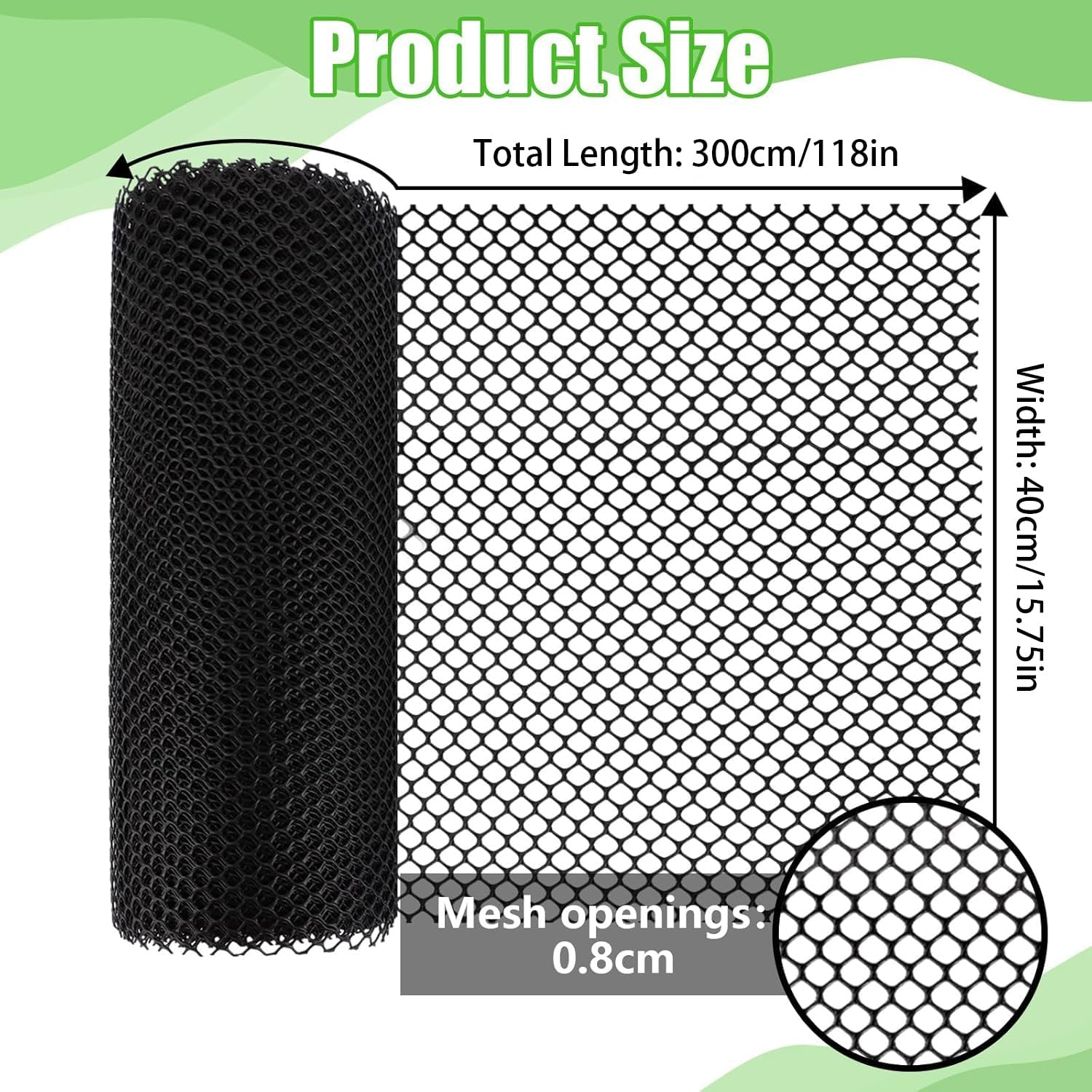Yharnamite 40 X 300Cm Plastic Wire Mesh Fence Roll with 50 Pcs Fixed Straps, Durable Chicken Wire Mesh for Poultry, Dog, Rabbit, Heavy Duty Plastic Fencing Netting for Garden, Yard Protection (Black)