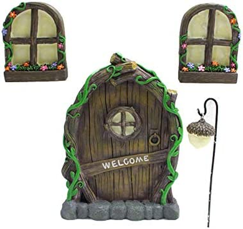 GANGH Garden Fairy Door Kits, Miniature Fairy Tree Ornaments, Fairy Doors Fairy Doors & Windows Kits for Tree Decorations Luminous Doors & Windows Kids Windows Glow in the Dark, Yellow, (GANGH08) image number 2