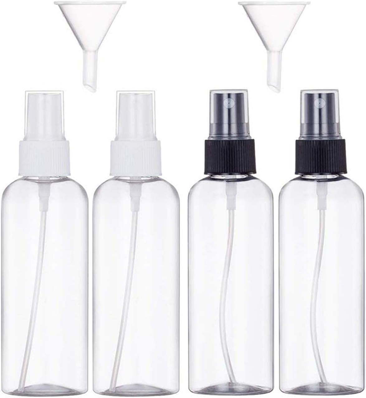 4Pcs, 100Ml Spray Bottle Empty Plastic Fine Mist Travel Atomiser Set with 2 Funnels & 12 Labels - Clear Refillable & Reusable Bottle Toiletries Liquid Containers for Cosmetic Make-Up by Jamhoodirect, Transparent, Mini Size image number 4