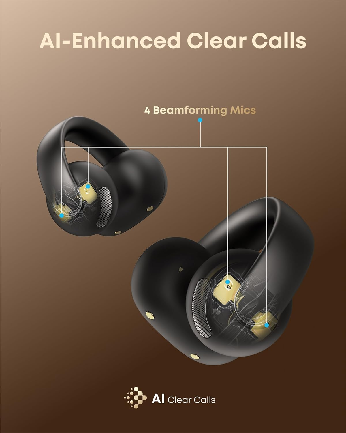 Soundcore Aeroclip by Anker, Open-Ear Earbuds, Clip-On Headphones, Adaptive Comfort, Clear Calls with 4 Mics and AI, Stable Fit, 12Mm Drivers for Powerful Bass, Hi-Res, Open-Ring Design