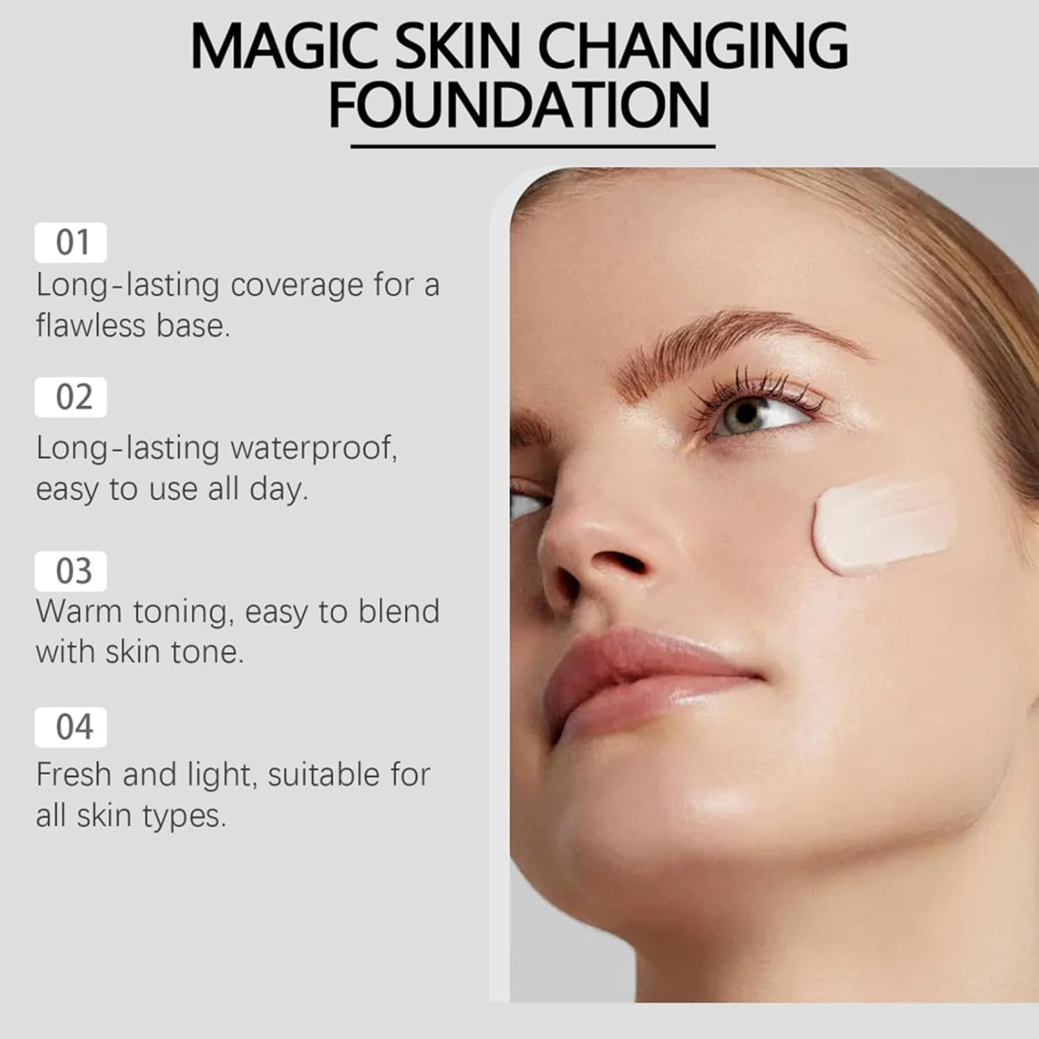 Magic Skin Changing Foundatione, Colour Changing Foundation, Foundation for Mature Skin, SPF 30 Concealer Hydrating Coverage Cream, for Women Natural Look image number 6