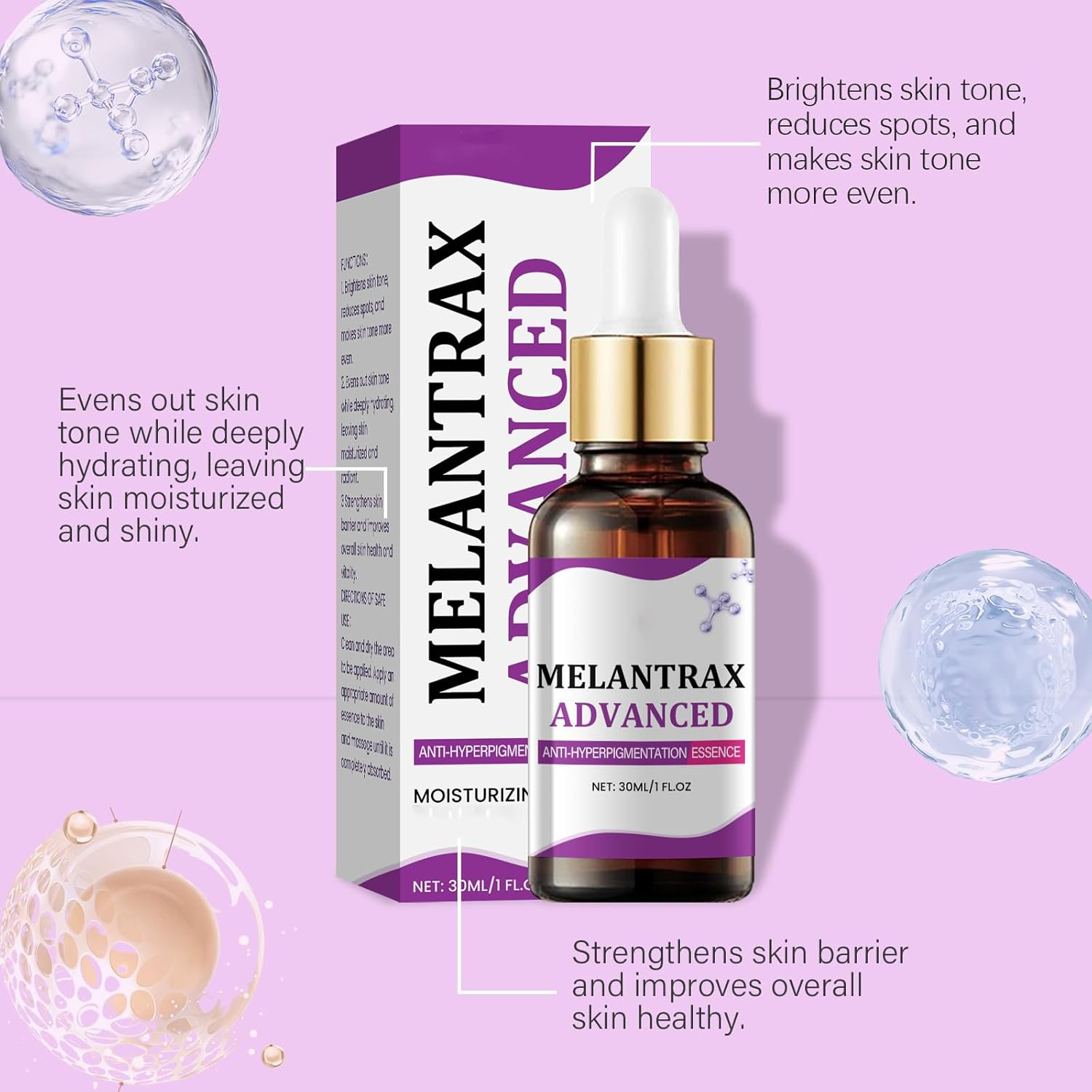 Advanced Anti-Hyperpigmentation Essence, Pigmentation Removal Serum for Spots Correcting, Reduces Hyperpigmentation to Even Skin Tone & Improve Pores, Hydrating and Brightening (3Pcs) - 2Pcs image number 5