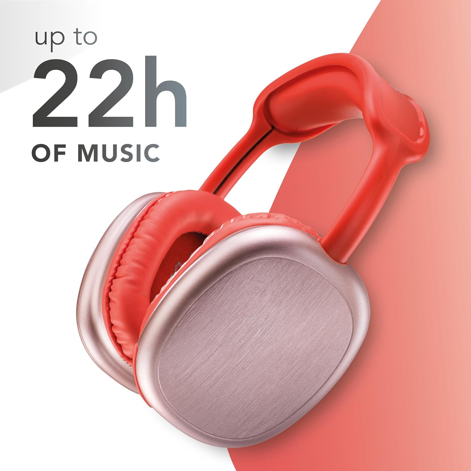 Music Sound Bluetooth Headphones MAXI2 | Headphones on Ear Bluetooth 5.0 - Play Time 22H - Charging 1.5H - Integrated Microphone - Controls on the Gazebo and Adjustable Headband, Red Colour image number 6