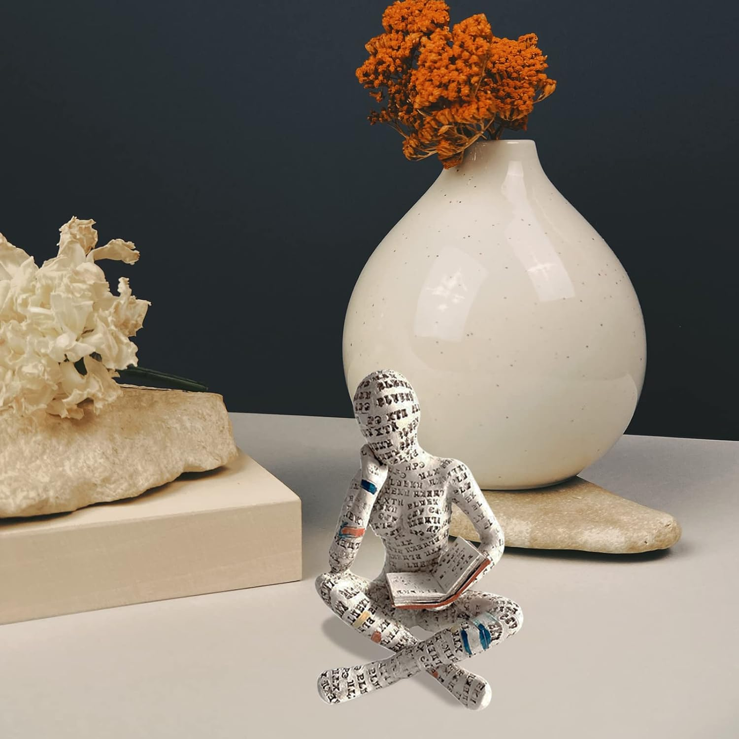 Reading Women Thinker Statue Modern Abstract Art Sculpture, Resin Pulp Reading Collectible Figurines for Home Living Room Office Shelf Decoration image number 1