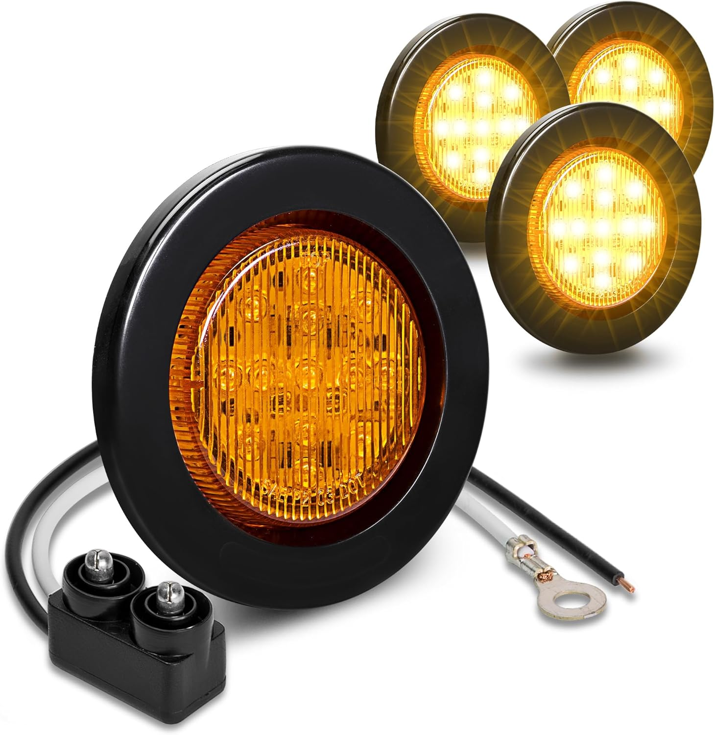 TRUE MODS 8Pc 2.5" 12V Amber round LED Clearance Side Marker Lights [DOT FMVSS 108] [SAE P2] [Reflector Lens] [Grommet & Plugs] [Flush-Mount] [Waterproof IP67] Rear Lamp for Boat Trailer Semi Truck RV