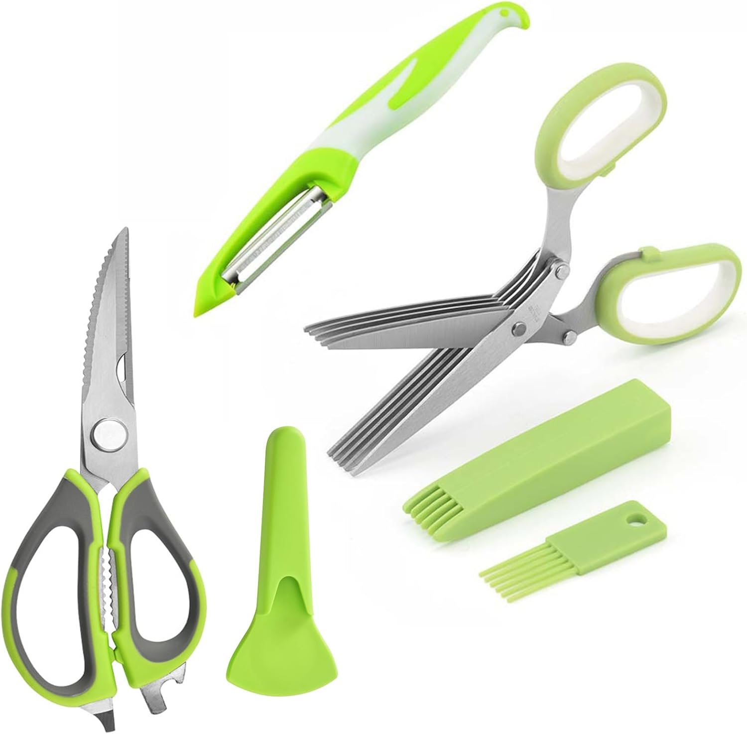 Kitchen Scissors,Herb Scissors with Kitchen Shears and Peeler,Easy to Clean,Heavy Duty Scissors for Fish, Salad,Chive, Meat, Basil, Multipurpose Sharp Sissors image number 5