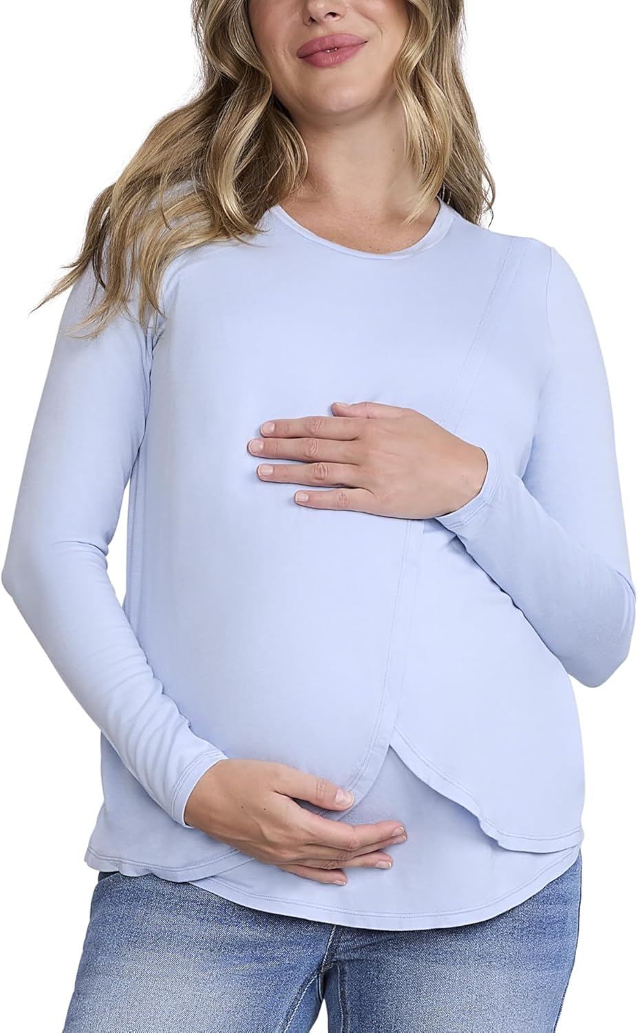 Motherhood Maternity Women'S Long Sleeve Scoop Neck Tulip Nursing Tee Shirt for Breastfeeding with Easy Access