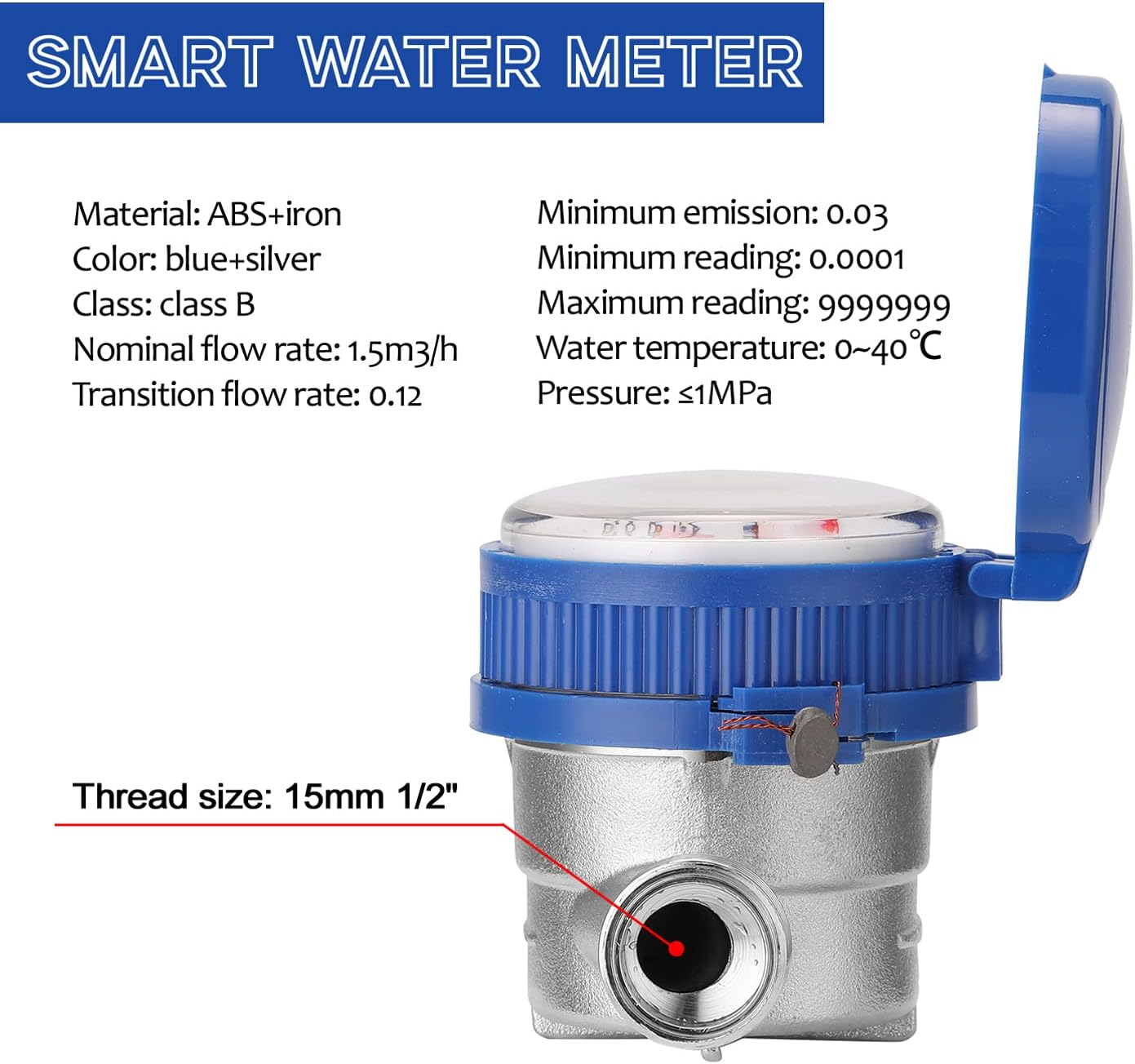 Mingzhe 15Mm 1/2 Inch Intelligent Water Meter Household Mechanical Rotor Type Cold Water Meter Pointer Digital Display Combination Water Meters image number 6