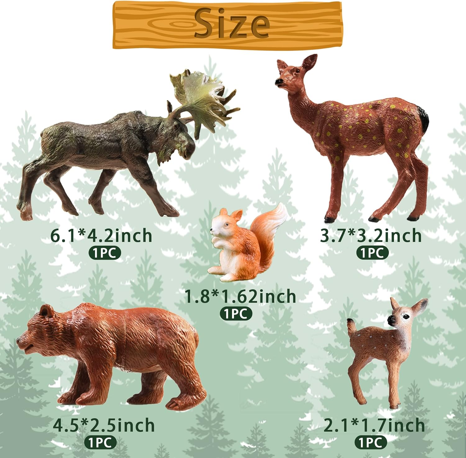 40 PCS Woodland Animals Figures Model Trees, 5 Pcs Animal Toy Figurines and 35 Pcs Mixed Plastic Trees Forest for Woodland Cake Toppers Decorations Birthday Party Supplies image number 5