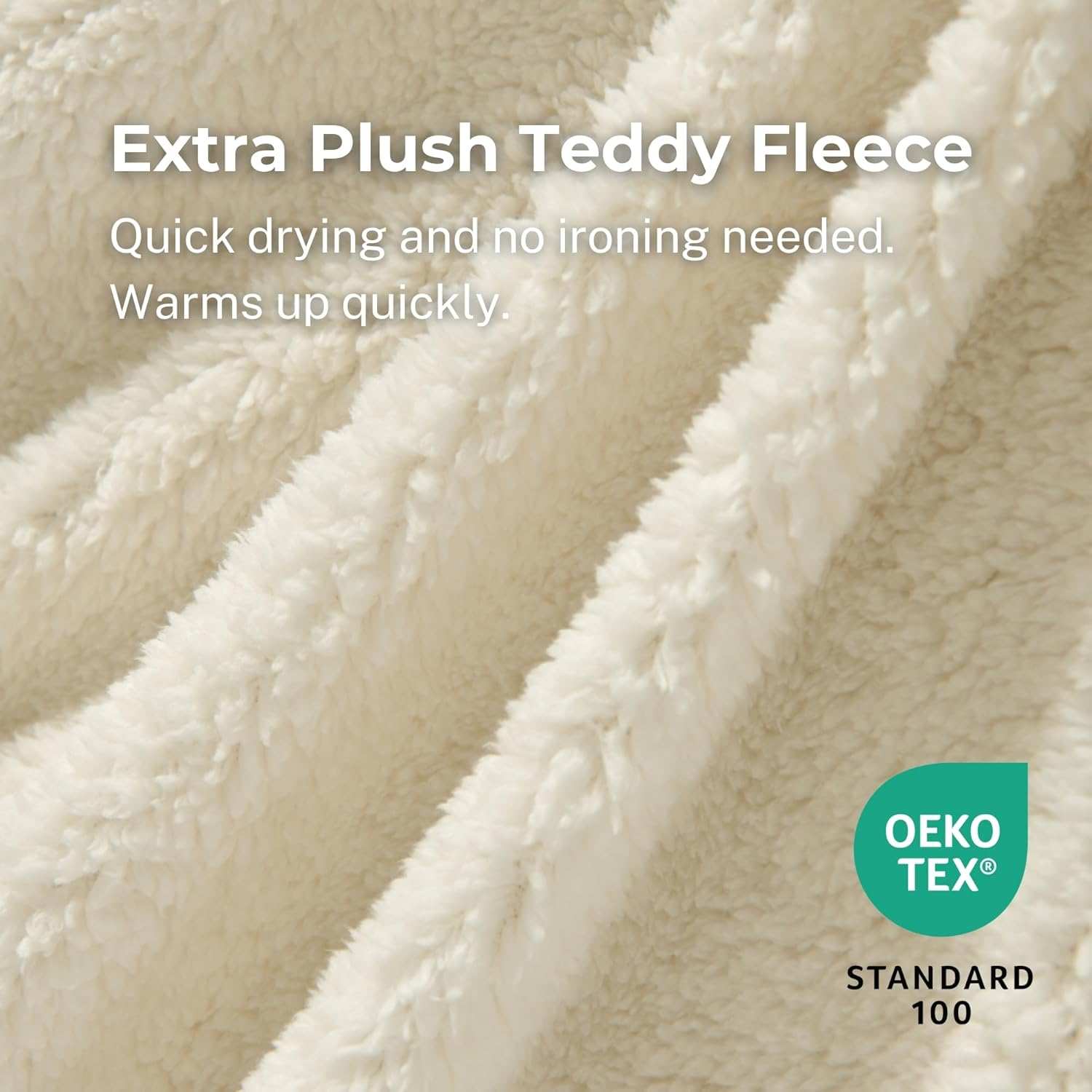 Dreamaker Ultra Plush Jasper Fleece Sherpa Fitted Sheet Double Bed & Pillowcase Combo Sheet Set Warm Touch Anti-Pilling Temperature Regulation Winter Warmer Deep Pocket Bedding Set - Snow Beige image number 3