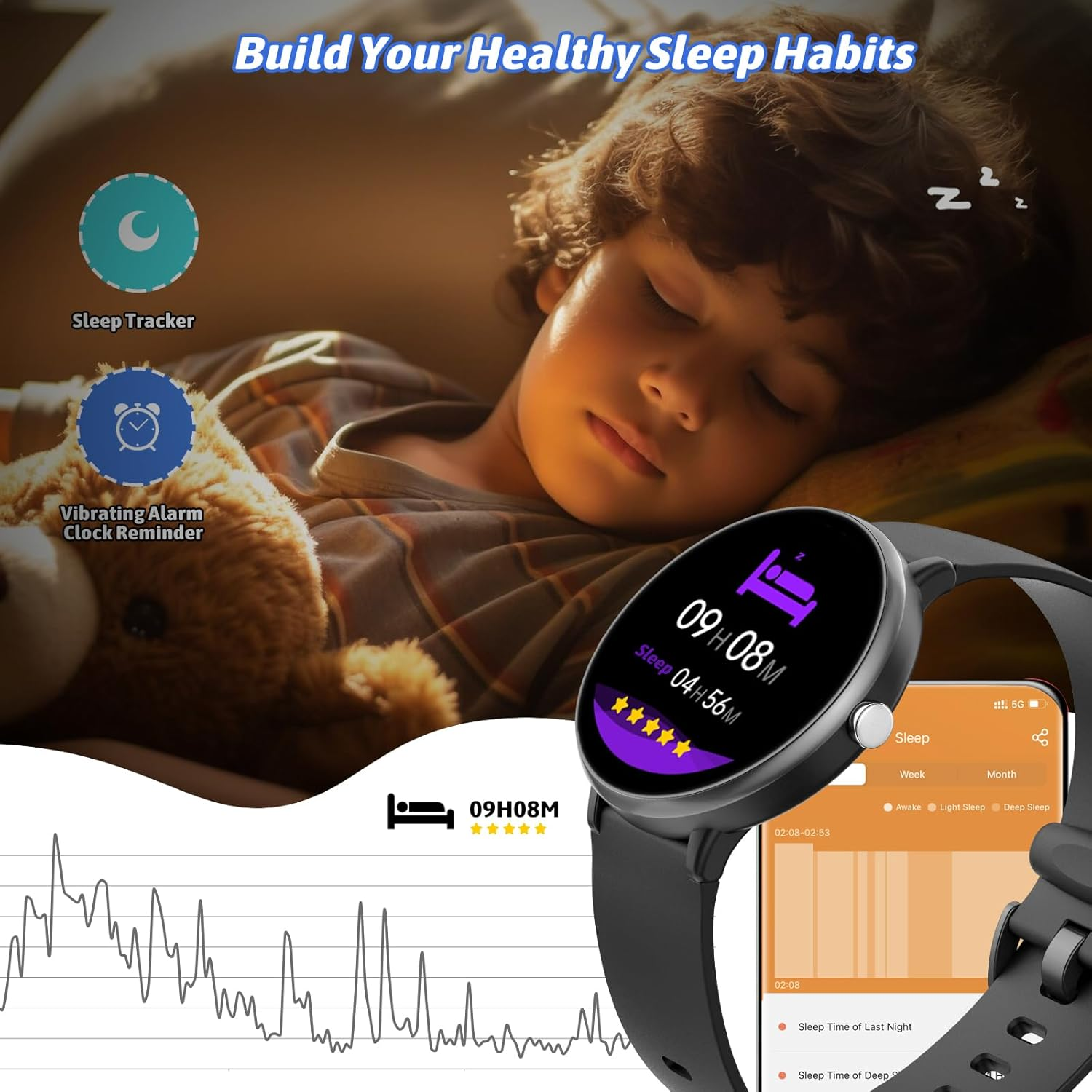 JOYELE Smart Watch for Kids Boy Girl, No Phone Needed Kids Watch Waterproof with 19 Sport Modes, Pedometer, Sleep Monitor, Kids Watch for Girls Boys 6-16 Birthday Gifts Toy Gift (Black)