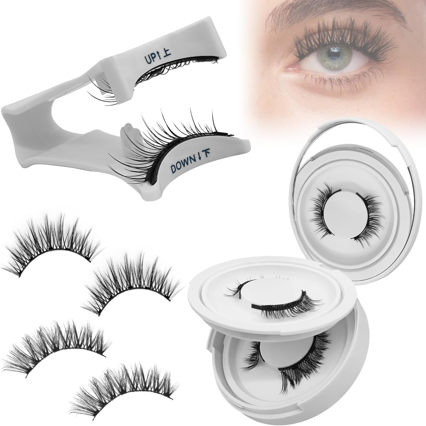Necomi Magnetic Eyelashes, 3D Natural Look Lashes with Applicator, Reusable Magnetic Eyelashes Kit，2 Pairs False Eyelashes, No Glue Needed, Easy to Wear and Remove