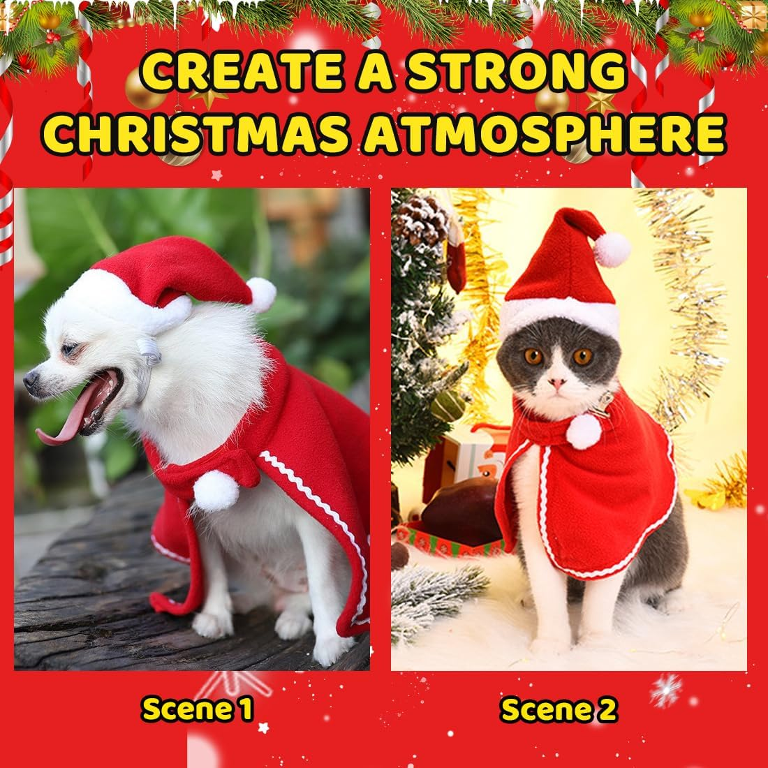 GXGM Clothes for Pets, Santa Claus, Pet Christmas Costume, Cat Dog Christmas Costume, Christmas Pet Clothing, for New Year Christmas Party, Cute Cats and Dogs Costume (B) image number 2