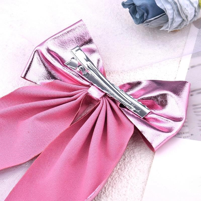 Pink Bow Hair Clip Barrette for Women Long Tail Bow for Girls Xmas Hair Accessories Decoration for Kids Granddaughter Christmas Birthday Gifts for Daughter Satin Bowknot Clips