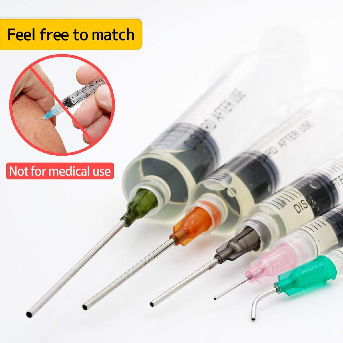 Syringe Set with Blunt Needle, 1Ml 3Ml 5Ml 10Ml 20Ml Syringes with 14G 15G 16G 18G 20G Blunt Needles and Syringe Cap for DIY Craft Glue Refill Industrial Use (80Pcs) image number 2