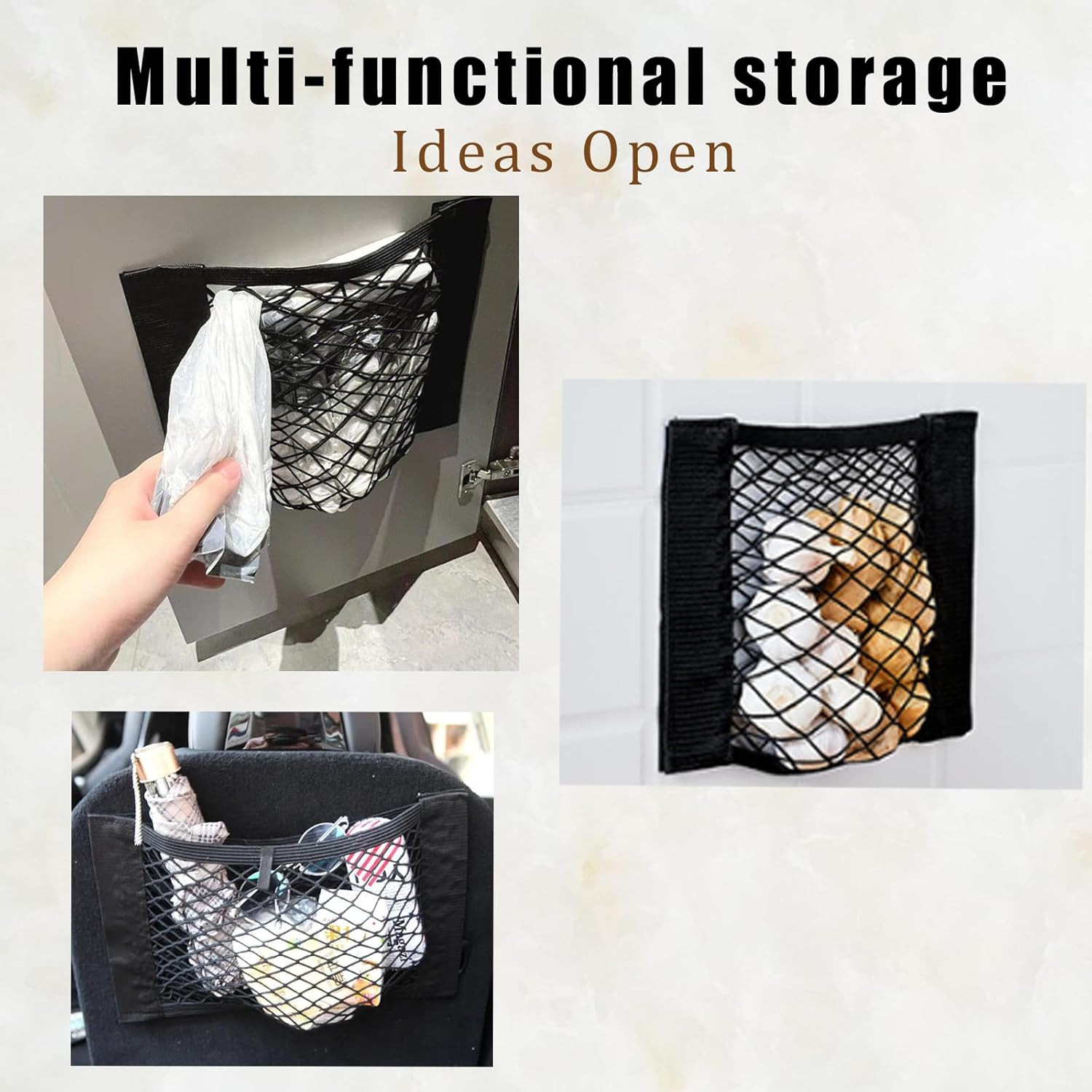 Ulifebetter 2PCS Universal Mesh Cargo Net with Adhesive Tape, 9.8&times;15.7In Small Cargo Storage Mesh Net Car Storage Net Pocket RV Storage Netting Wall Mesh Pocket Net for Rv Car Trunk Boat(Black) image number 4